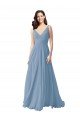 Cheapest Long Chiffon V-Neck and Self Sash Bridesmaid Dress with Shirred Criss Cross Bodice UK