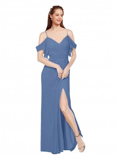 Cheapest Mock-Wrap Off the Shoulder Long Chiffon Bridesmaid Dress with Side Slit UK