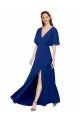 Cheapest V-Neck Long Chiffon Bridesmaid Dress with Dolman Sleeved Bodice and Slit UK