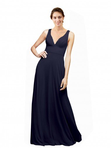 Cheapest Open Back Long Chiffon Bridesmaid Dress with Plunging V-Neck Bodice UK