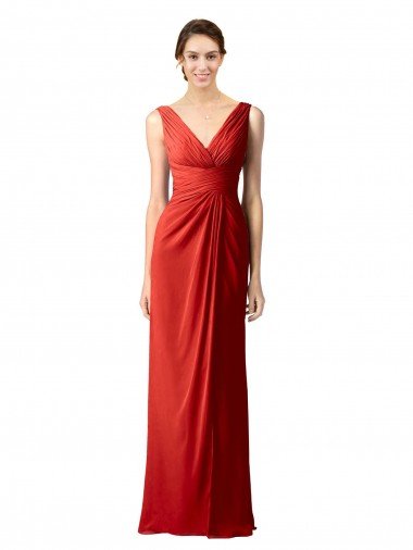 Cheapest Shirred Long Floor Length Chiffon Bridesmaid Dress with V-Back UK