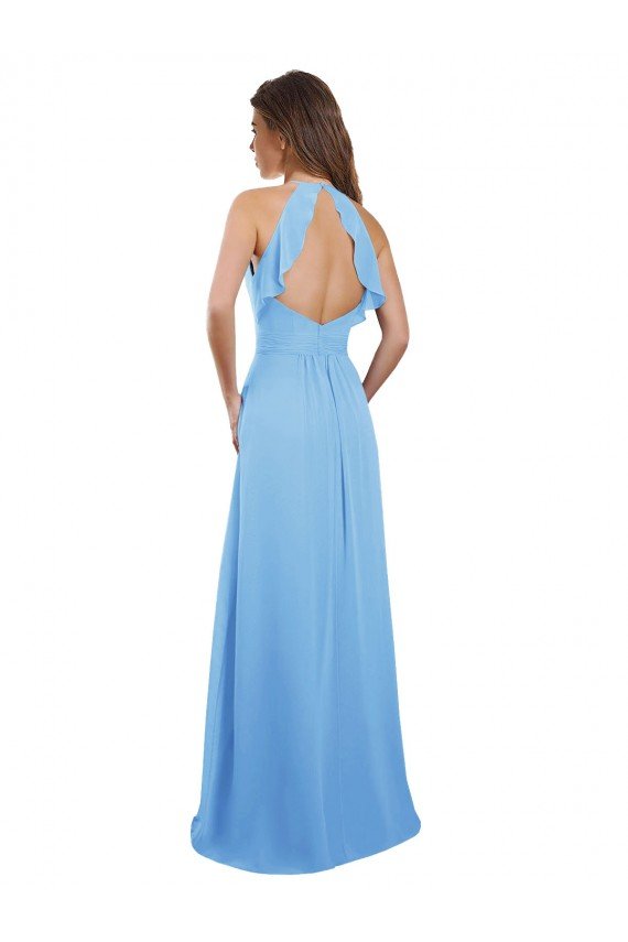 Cheapest Chiffon A-Line Bridesmaid Dress with Halter Neck and Ruffled Back Straps UK