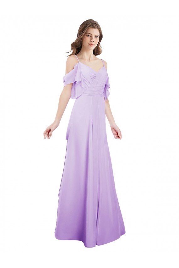 Cheapest Chiffon Bridesmaid Dress with Draped Sweetheart Bodice and Off The Shoulder Flounces UK