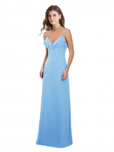 Cheapest Slim Chiffon Bridesmaid Dress with Ruffled Sweetheart Neckline UK