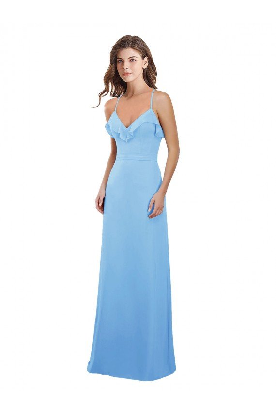 Cheapest Slim Chiffon Bridesmaid Dress with Ruffled Sweetheart Neckline UK