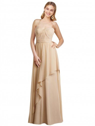 Cheapest Draped Long Chiffon A-Line Dress with Cascading Ruffles UK