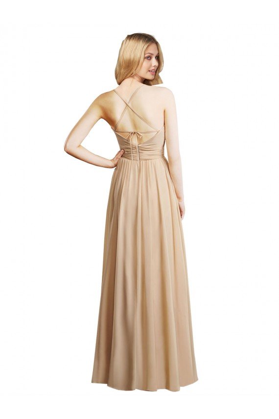 Cheapest Draped Long Chiffon A-Line Dress with Cascading Ruffles UK