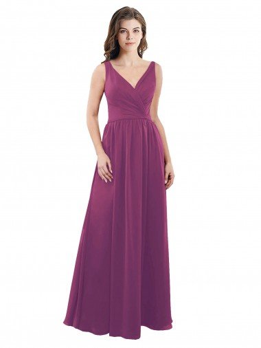 Cheapest Long Chiffon A-Line Bridesmaid Dress with V-Neck Wrap Bodice UK