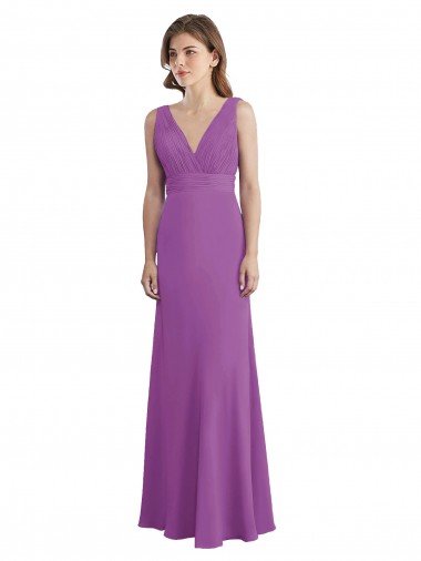 Cheapest V-Shaped Neckline Long Chiffon Bridesmaid Dress with Cascading Ruffles Back UK