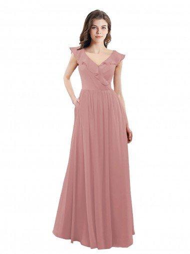 Cheapest Chiffon A-Line Bridesmaid Dress with V-Neck Wrap Bodice UK