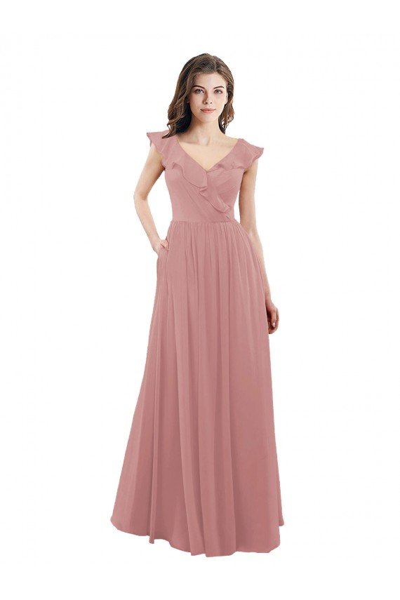 Cheapest Chiffon A-Line Bridesmaid Dress with V-Neck Wrap Bodice UK