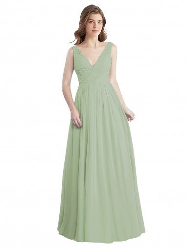 Cheapest V-Neck A-Line Long Chiffon Bridesmaid Dress with Draped Bodice UK