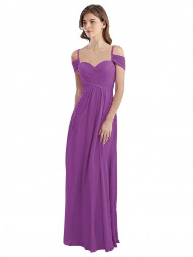 Cheapest Cold Shoulder Long Chiffon Bridesmaid Dress with Ruching Details UK