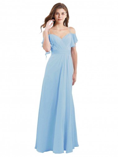 Cheapest Cold Shoulde Chiffon Bridesmaid Dress with Wrap Bodice UK