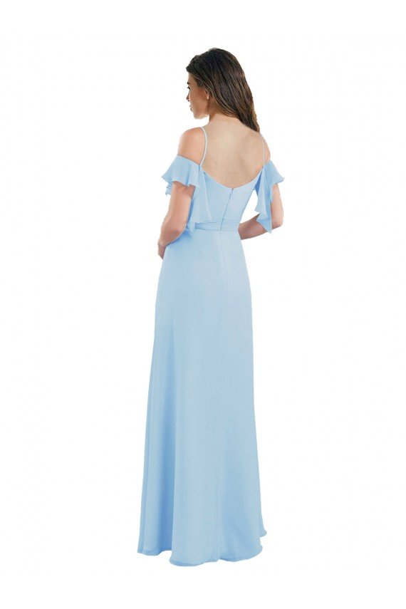 Cheapest Cold Shoulde Chiffon Bridesmaid Dress with Wrap Bodice UK