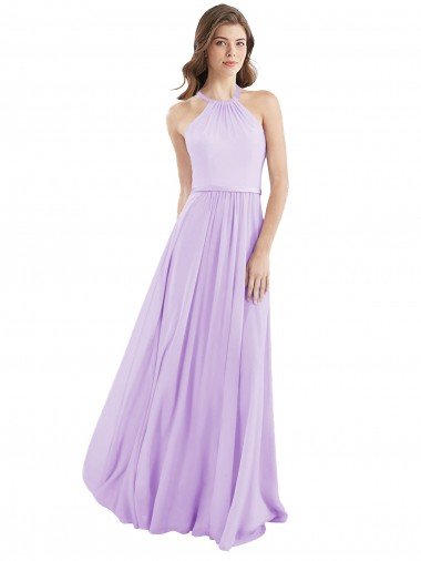 Cheapest Halter Chiffon A-Line Bridesmaid Dress with Flounce Back UK