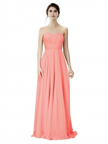 Cheapest Strapless Chiffon Bridesmaid Dress with Ruched Sweetheart Neckline UK