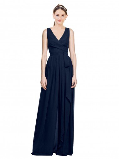 Cheapest V-Neck Ruched Chiffon Bridesmaid Dress with Waistband UK