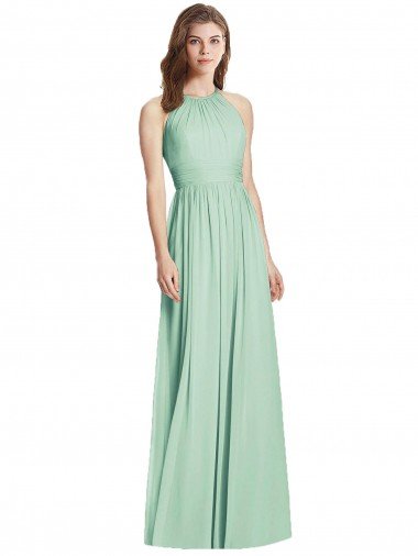 Cheapest Cutout Open Back Shirred Halter Maxi Bridesmaid Dress UK