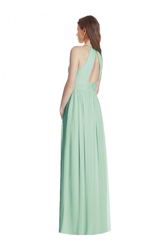 Cheapest Cutout Open Back Shirred Halter Maxi Bridesmaid Dress UK
