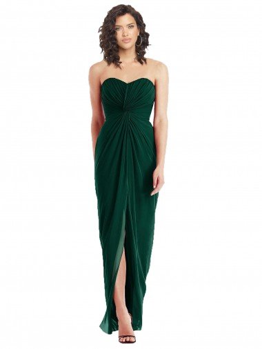 Cheapest Twist Front Draped Chiffon Bridesmaid Dress with Slit UK