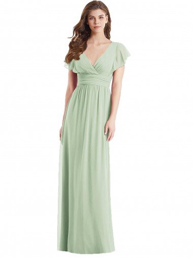 Cheapest Flutter Sleeves Draped Wrap V-Neck Chiffon Bridesmaid Dress UK