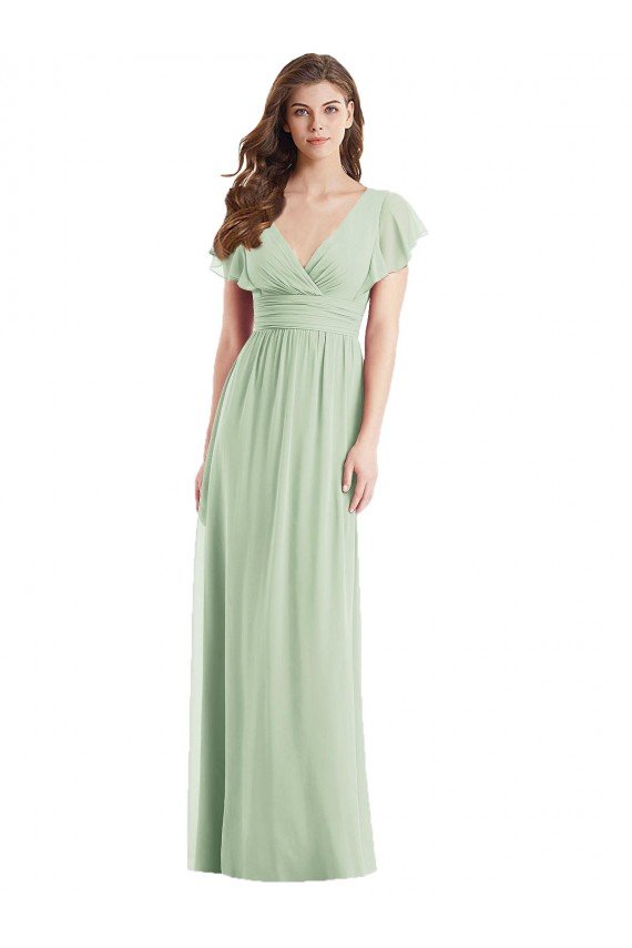 Cheapest Flutter Sleeves Draped Wrap V-Neck Chiffon Bridesmaid Dress UK