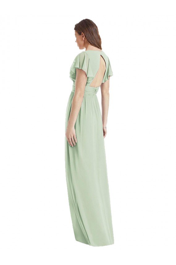 Cheapest Flutter Sleeves Draped Wrap V-Neck Chiffon Bridesmaid Dress UK