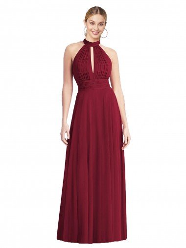 Cheapest High-Neck Open Back Shirred Halter Maxi Bridesmaid Dress UK