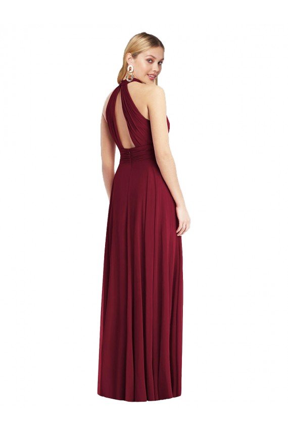 Cheapest High-Neck Open Back Shirred Halter Maxi Bridesmaid Dress UK