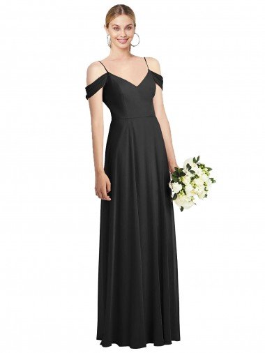Cheapest Cold-Shoulder V-Back Chiffon Maxi Bridesmaid Dress UK