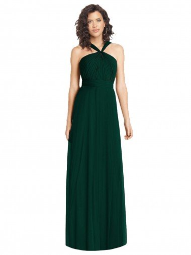 Cheapest Draped Halter Neck Long Chiffon Bridesmaid Dress with Low Back UK