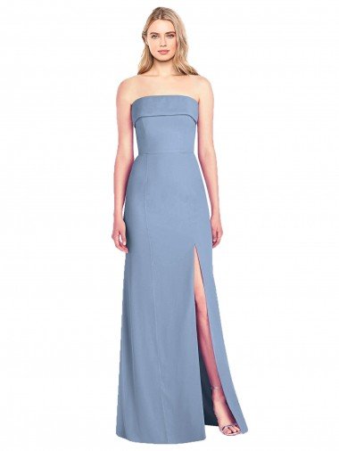 Cheapest Trumpet Full Length Strapless Chiffon Bridesmaid Dress with Slit UK