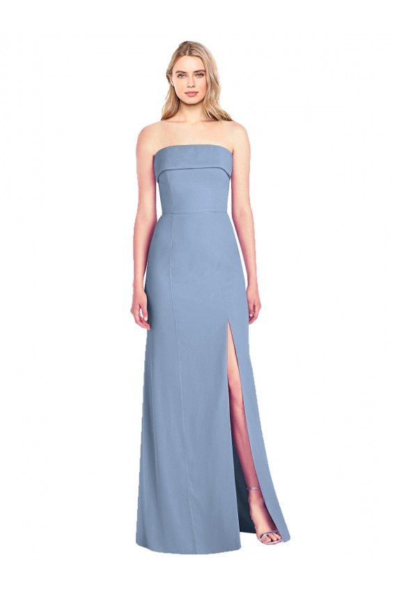 Cheapest Trumpet Full Length Strapless Chiffon Bridesmaid Dress with Slit UK