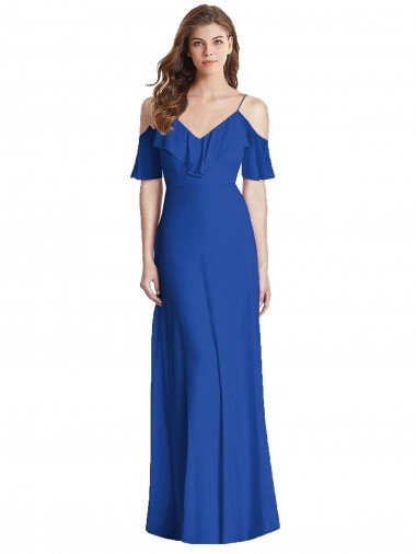 Cheapest Ruffled Cold-Shoulder Chiffon Maxi Bridesmaid Dress UK