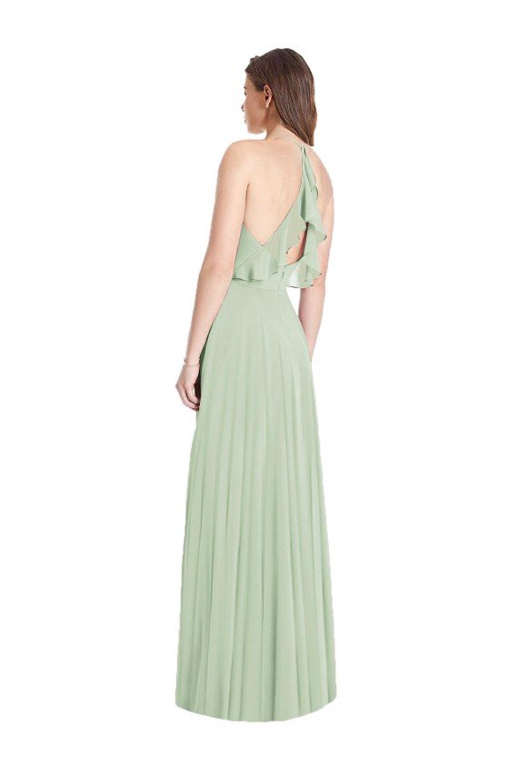 Cheapest Ruffled Strap Cutout Wrap Maxi Chiffon Bridesmaid Dress UK