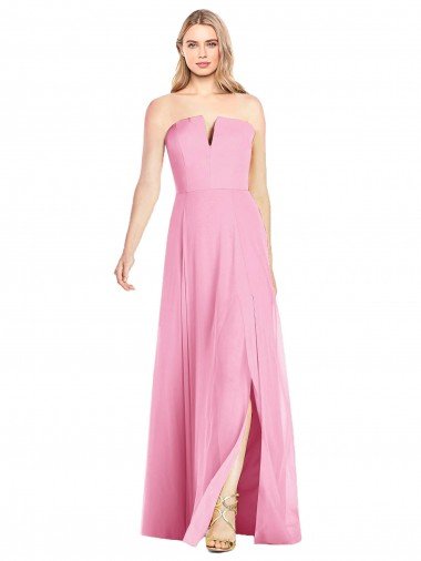 Cheapest Strapless Notch Chiffon Maxi Bridesmaid Dress UK