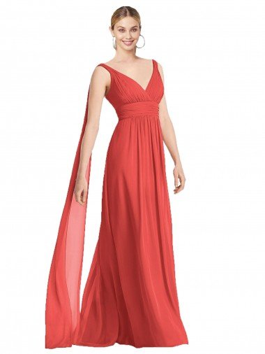 Cheapest Full-Length V-Neck Chiffon Bridesmaid Dress Streamers Back UK
