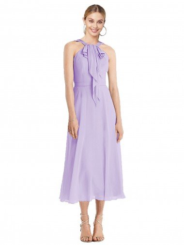 Cheapest Midi Length Halter Plunging V-Back Chiffon Bridesmaid Dress / Cocktail Dress UK