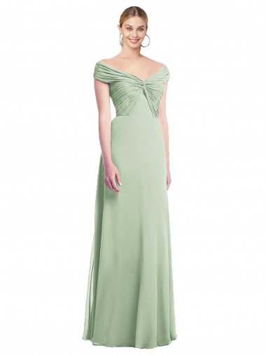 Cheapest Draped Off the Shoulder Lux Chiffon Bridesmaid Dress UK