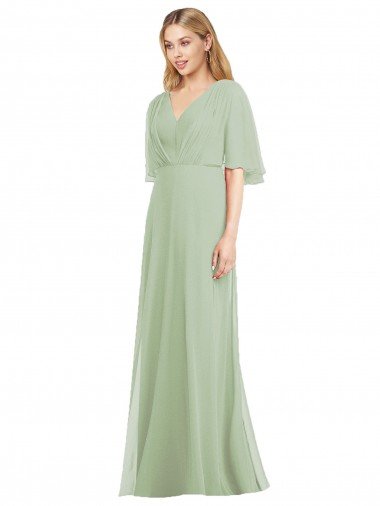 Cheapest Full Length Lux Chiffon Flutter Sleeves Bridesmaid Dress UK