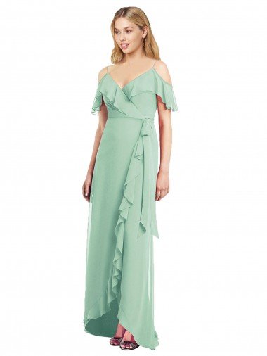 Cheapest High Low Off the Shoulder Wrap Chiffon Bridesmaid Dress  UK