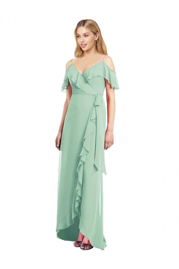 Cheapest High Low Off the Shoulder Wrap Chiffon Bridesmaid Dress  UK