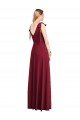 Cheapest Full Length Bow-Shoulder V-Back Chiffon Bridesmaid Dress with Front Slit UK