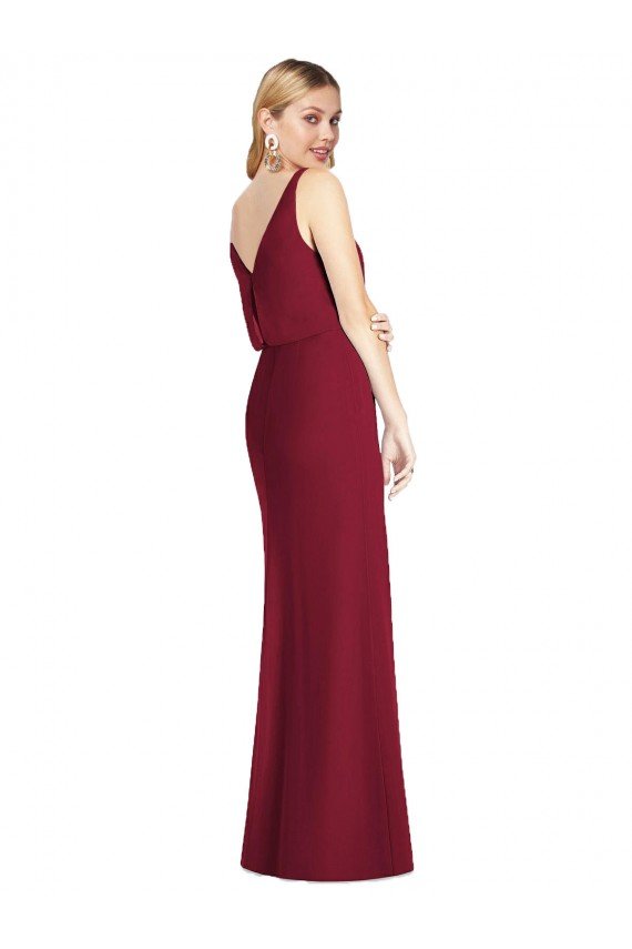 Cheapest Blouson Bodice Chiffon Bridesmaid Dress with Front Slit UK