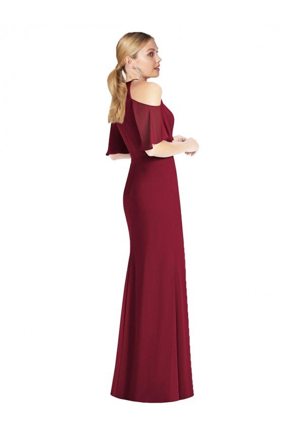 Cheapest Ruffle Cold-Shoulder Mermaid Chiffon Maxi Bridesmaid Dress UK