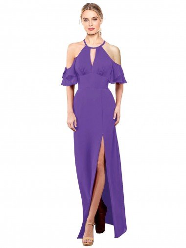 Cheapest Slim A-Line Chiffon Bridesmaid Dress with Off The Shoulder Ruffle Sleeves UK