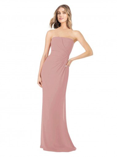 Cheapest Draped Strapless Sheath Long Chiffon Bridesmaid Dress UK