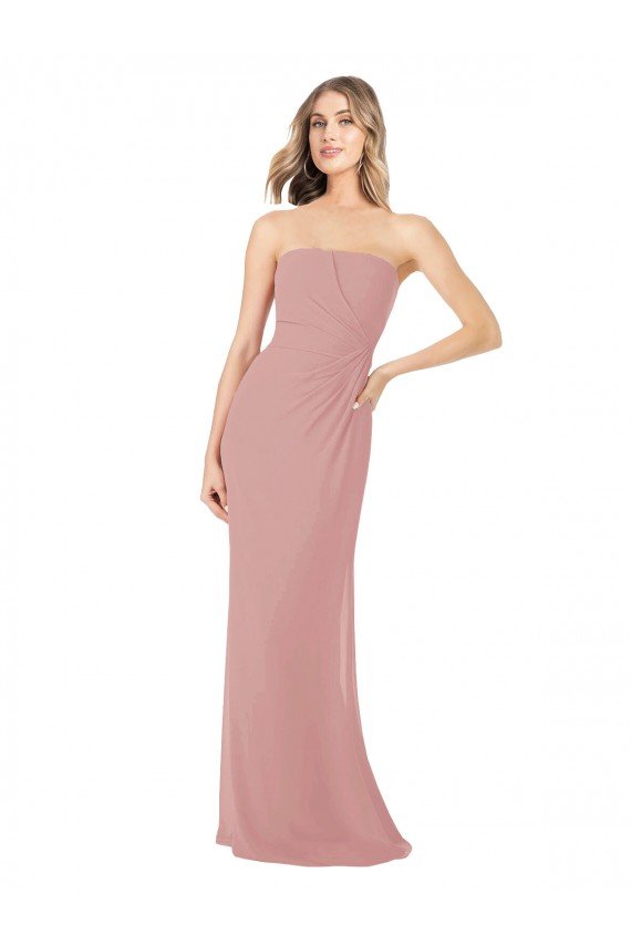 Cheapest Draped Strapless Sheath Long Chiffon Bridesmaid Dress UK