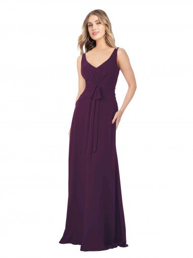 Cheapest Long Chiffon Bridesmaid Dress with Front Bow UK